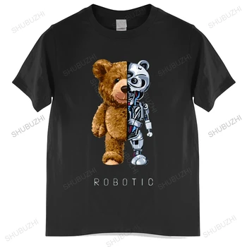 Нова забавна тениска с робота-мече, риза с роботизированным мечка, Ежедневни облекла, мъжки модни дрехи, памучен тениска, топ