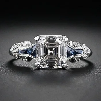 Ново неправилна форма трапециевидное квадратно пръстен с диамант, топаз, сапфир, европейски и американски пръстени