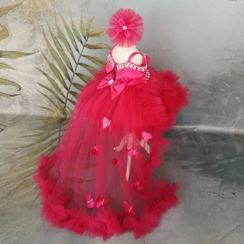 Пищни Бална Рокля цвят Фуксия с открити рамене, Рокли за малки момичета, Детско облекло за Рожден Ден, Фатиновое Коледна рокля с Голям Лък За момичета, Размер 2023, Новост