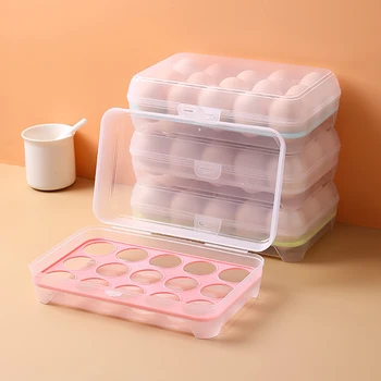 Преносим кутия за яйца, Пластмасови клон на 15 клетки, Поставка за яйца с капак, в Прозрачна Опаковка, Аксесоари, Органайзер за хладилник
