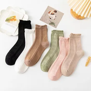 Пролет-лято Нови дамски дантелени чорапи в опростен стил на японската Лолита, Обикновена чорапи със средна дължина, Памучни чорапи в дворцов стил за жени