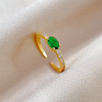 Пръстен със зелен цирконием, Луксозно женски пръстен с регулируем отвор за пръста, Реколтата, бижута, Сватбен подарък, Аксесоари Y2K