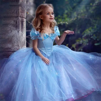Рокля с цветя модел за Момичета, Съкровище, Синьо и блестящо тюлевое украса във формата на пеперуда, Сватбена рокля с открити рамене, детско празнично рокля за Св. Причастие