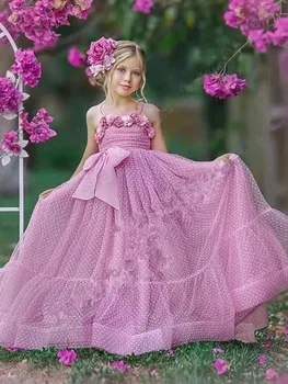 Рокля с цветя модел за Момичета, Детски рокли за Първо Причастие за Момичета, Вечерни Рокли с аппликацией от мъниста