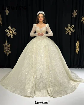 Сватбени рокли Принцеса От висшата мода Vestido De Noiva С Буйни Дълги Ръкави, Мюсюлманските Арабски Сватбени рокли с Пайети, Шаферски Рокли 2023 Година