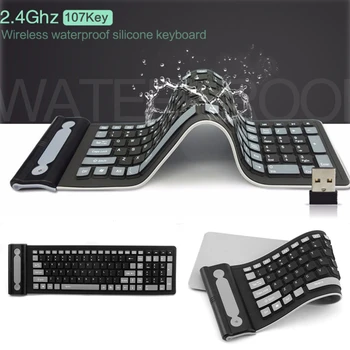 Сгъваема силиконова безжична клавиатура 2.4 G USB, гъвкава водоустойчива тънка клавиатура, Универсална тиха сгъваема клавиатура за КОМПЮТЪР-лаптоп