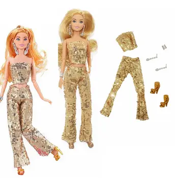 Стоп-моушън дрехи със златни пайети 1/6 за Барби комплекта дрехи, топ и панталон за рокли Барби, 11,5 