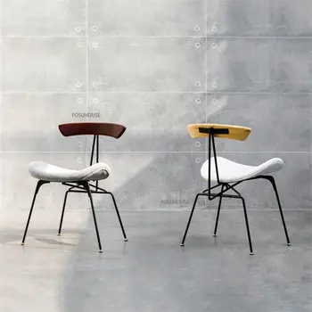 Трапезни столове от скандинавски кожа, Кухненски мебели, Домашен светлина, Луксозен стол за хранене в ретро-индустриален стил, креативни столове с облегалка
