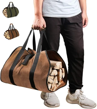 Холщовая чанта за превоз на дърва за огрев, чанта за носене на дърва, голяма дървена чанта с дръжки, Вощеный камина, оборудване за къмпинг на открито, барбекю