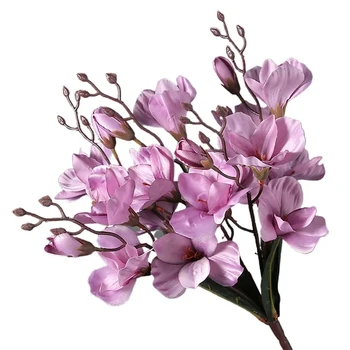 Цветя окото Цвете божур ветропад Изкуствени, изработени от изкуствена орхидея Централната украса на масата Копринени цветя Бели венчелистчета с лилаво