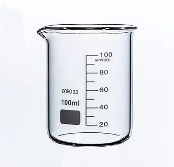 Чаша, ниска форма обем 100 мл, Химическа лаборатория, Боросиликатное Стъкло, Прозрачна чаша, дебели, с чучур