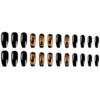 Черни Квадратни режийни ноктите в стил Хелоуин, трайни безопасен материал, водоустойчив режийни ноктите за ежедневно носене и партита